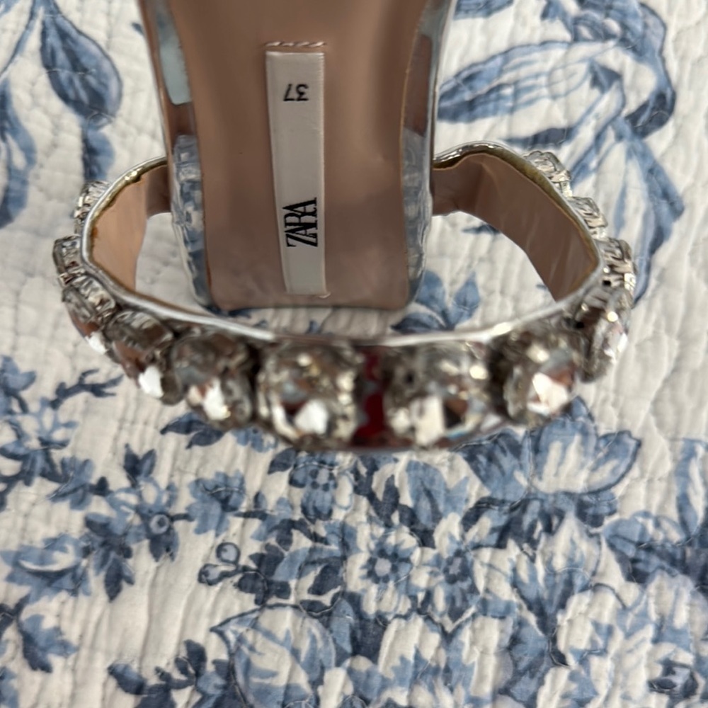 Zara Silver Metallic Jeweled Heels - Picture 10 of 12